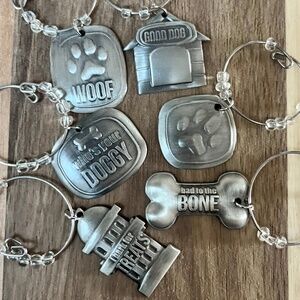 Set of 6 Dog Lover Wine Glass Charms Bone Dog House Paw Print